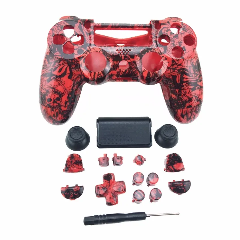 Custom Hydro Dipped Crazy Red Skull Shell for Sony PlayStation 4 PS4 Controller Full Buttons Mod kit for Dualshock 4 controller (6)
