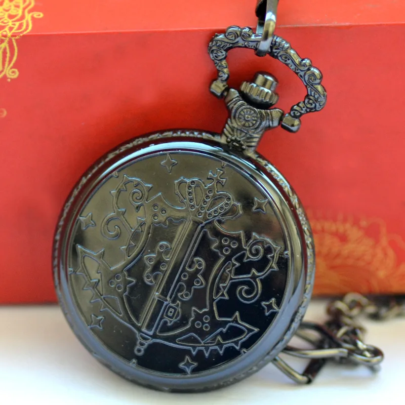 Винтажные черные карманные часы в стиле стимпанк с кварцевым necklace ем карманные часы с цепочкой мужские и женские часы