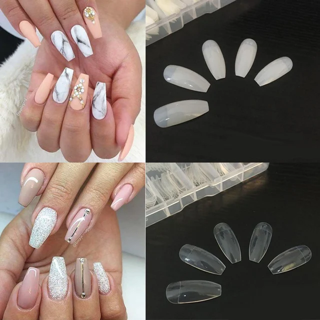 100pcs Diy Pro Ballerina Coffin Shape Half Cover French Acrylic 100pcs Diy Pro Ballerina Coffin Shape Half Cover French Acrylic Polish Uv Gel Salon False Nail