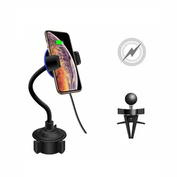 

Wireless Car Air Vent Gooseneck Cup Mount Mobile Phone Stand Charging Bracket For iphone Samsung Huawei Xiaomi Android Cellphone