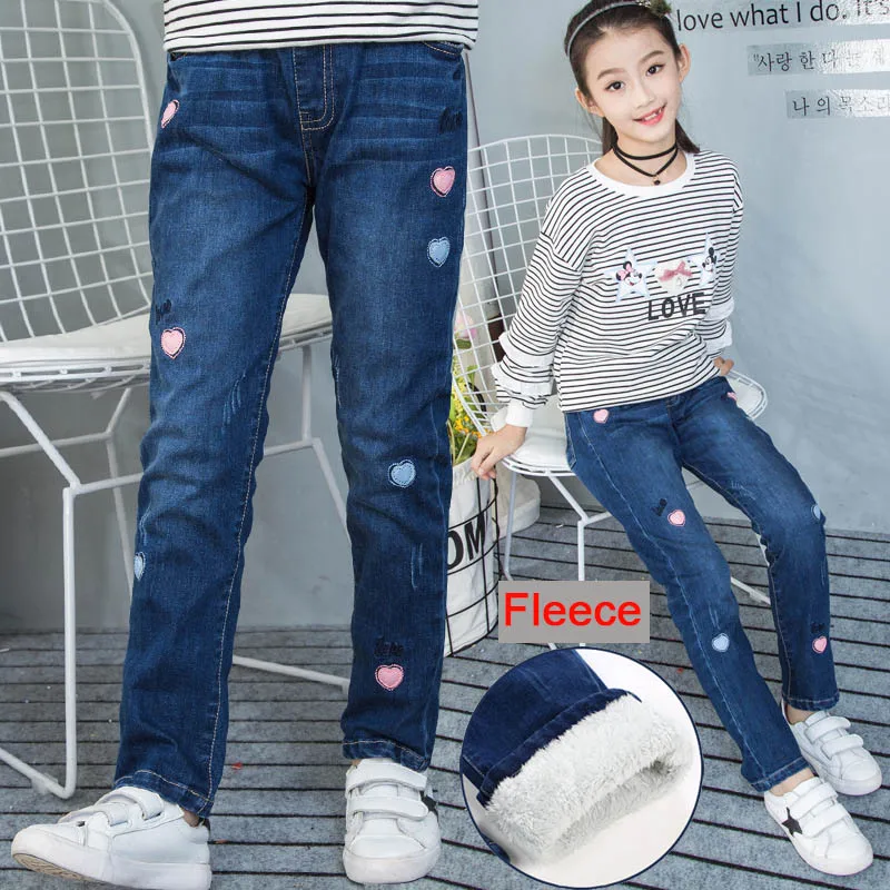 Beste Fleece Jeans voor Meisjes Winter Kinderen Kleding 2019 Tiener Katoen Dikke Warme Cowboy Leggings Elastische Denim Broek Meisje 12 Jaar