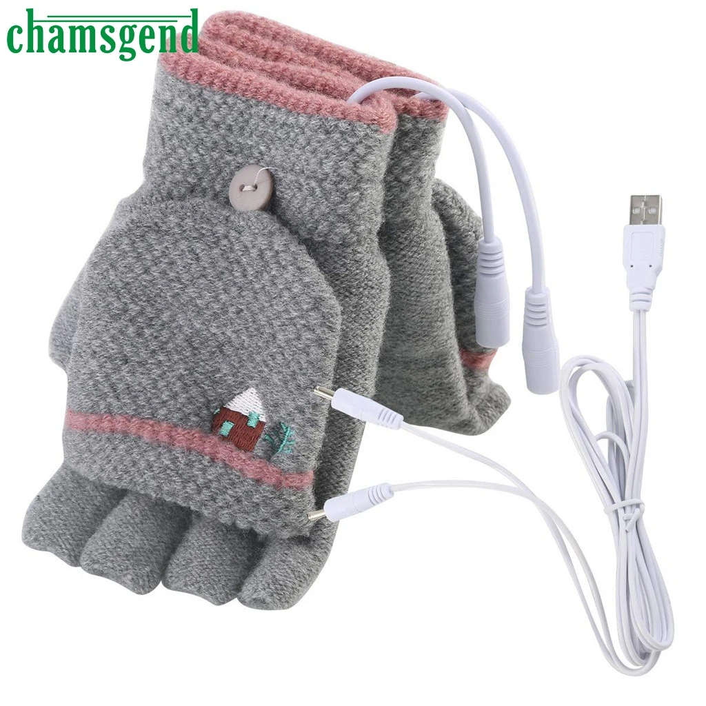 

Chamsgend Winter Warm Women Charging gloves Laptop Women Men USB Heated Mitten Full&Half Finger Winter Warm Knit Hand Gloves #35