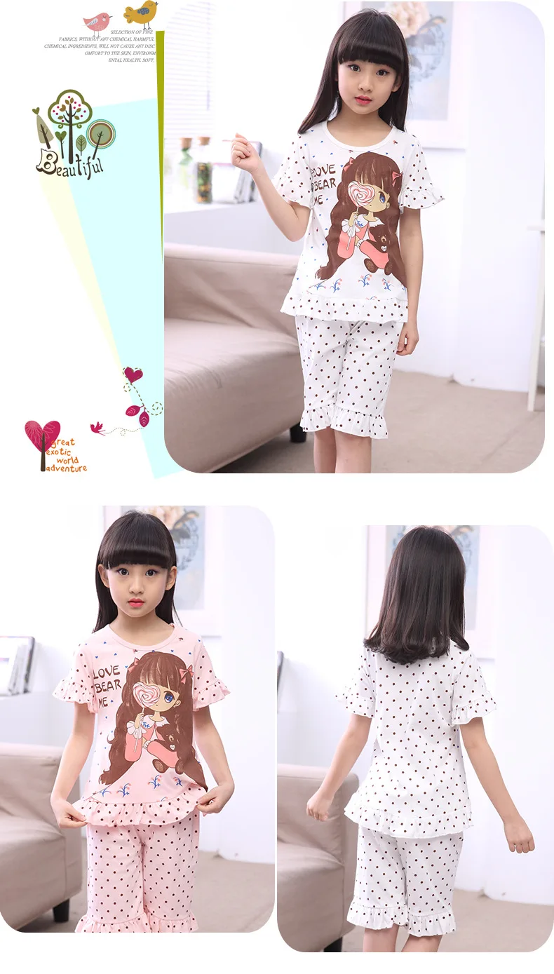 Summer Children's Sleepwear Cotton Short-sleeves Shirt and Pant Suit Girls Family Pajamas Kids 3-12T Pyjamas Children Costumes cheap plus size pajama sets