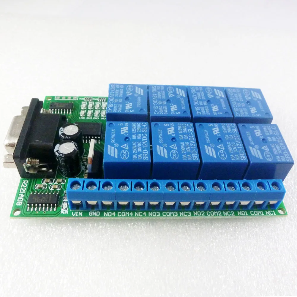 R221A08 * 2 шт. 12VDC 8ch реле последовательного порта DB9 UART переключатель RS232 для