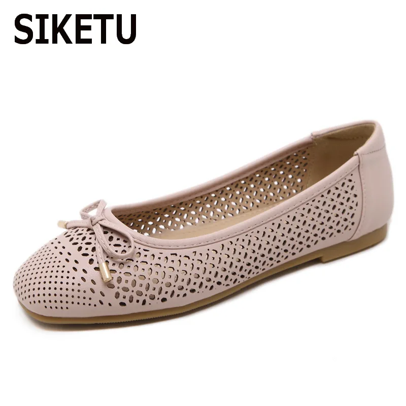 SIKETU Brand Women's Flat Black Shoes Round Toe Butterfly knot Slip On