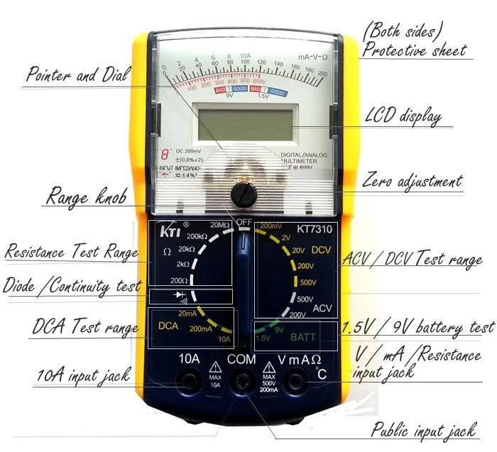 KTI высокое качество KT7310 аутентичный цифровой двойной дисплей аналоговый мультиметр тестер
