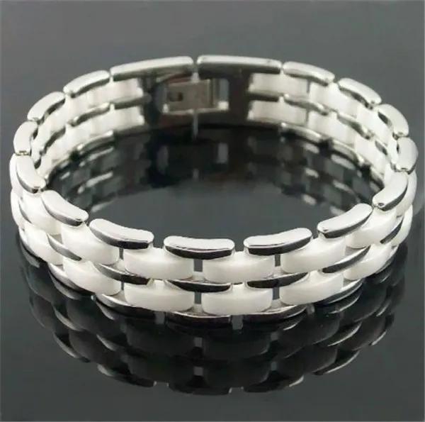 

Titanium steel rose Gold color and silver double black and white ceramic bracelet a generation of fat