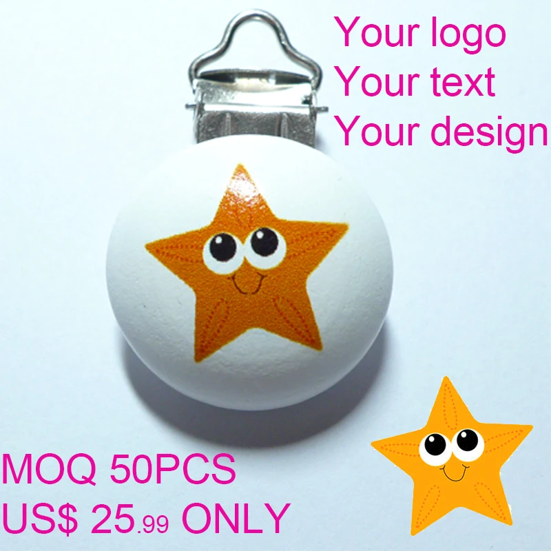

50PCS Custom Logo Production Solid Wood Baby Pacifier Clips