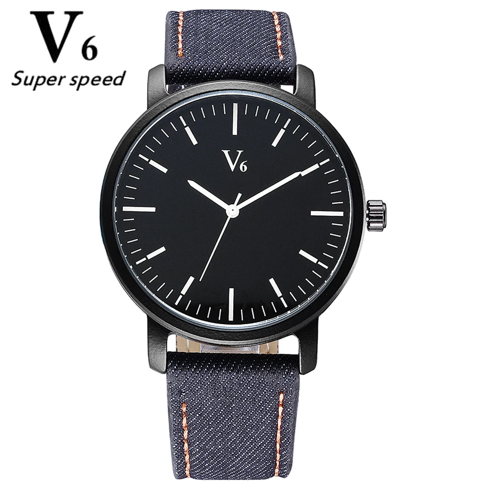 V6 Simple cloth strap quartz watch classic style without digital brand