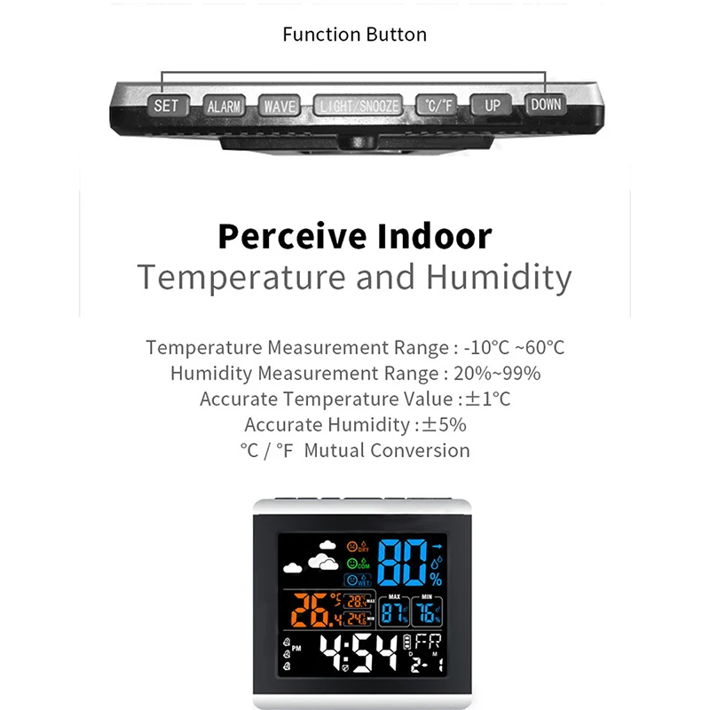 Цифровой беспроводной Метеостанция термометр гигрометр Будильник датчик температуры красочный экран Vioce-активированные часы