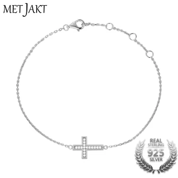 

MetJakt Classic Cross Charm 925 Sterling Silver Adjustable Sizes Chain Pendants Bracelet with 3A Zircon for Unisex Jewelry