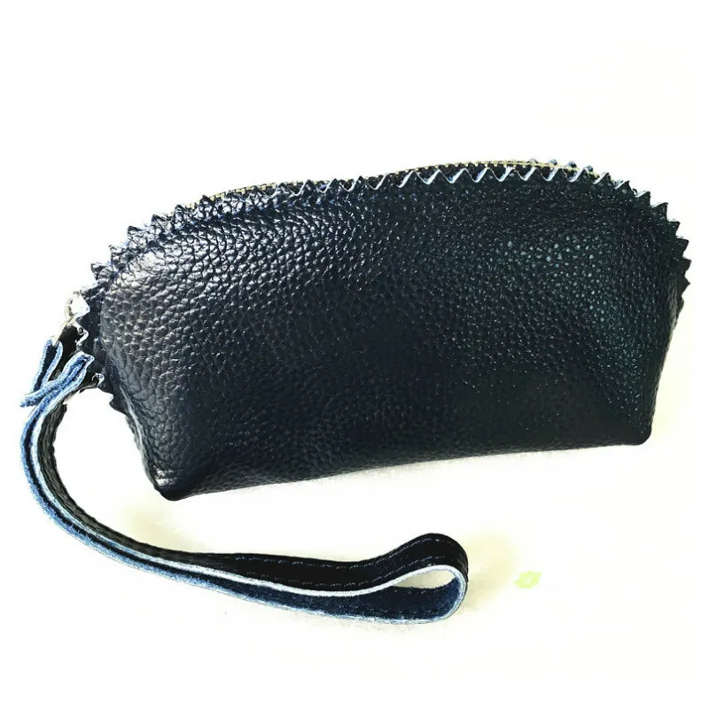 

2018 New Fashion Genuine Leather Real Cowhide Coin Purse Zipper Pouch Men Women Wallet Change Pocket Long Key Wristlet Bag