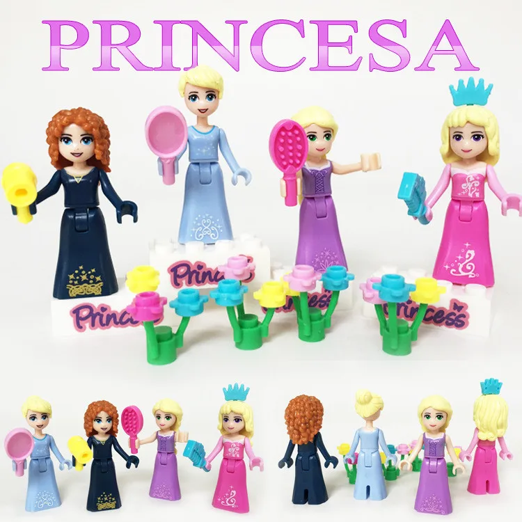 

Compatible LegoINL Girl Building Bricks Figures Princess Merma Cinderella Snow White Mermaid Elsa Anna Froz Toys 8PCS