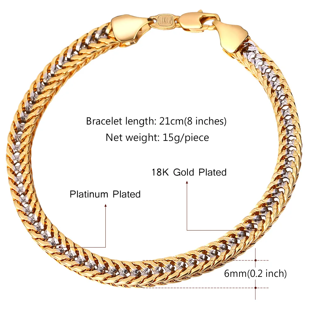 U7 Two Tone Gold Color Necklace Set Franco Chain Necklace Bracelet Men Jewelry Set Wholesale Punk Style S707