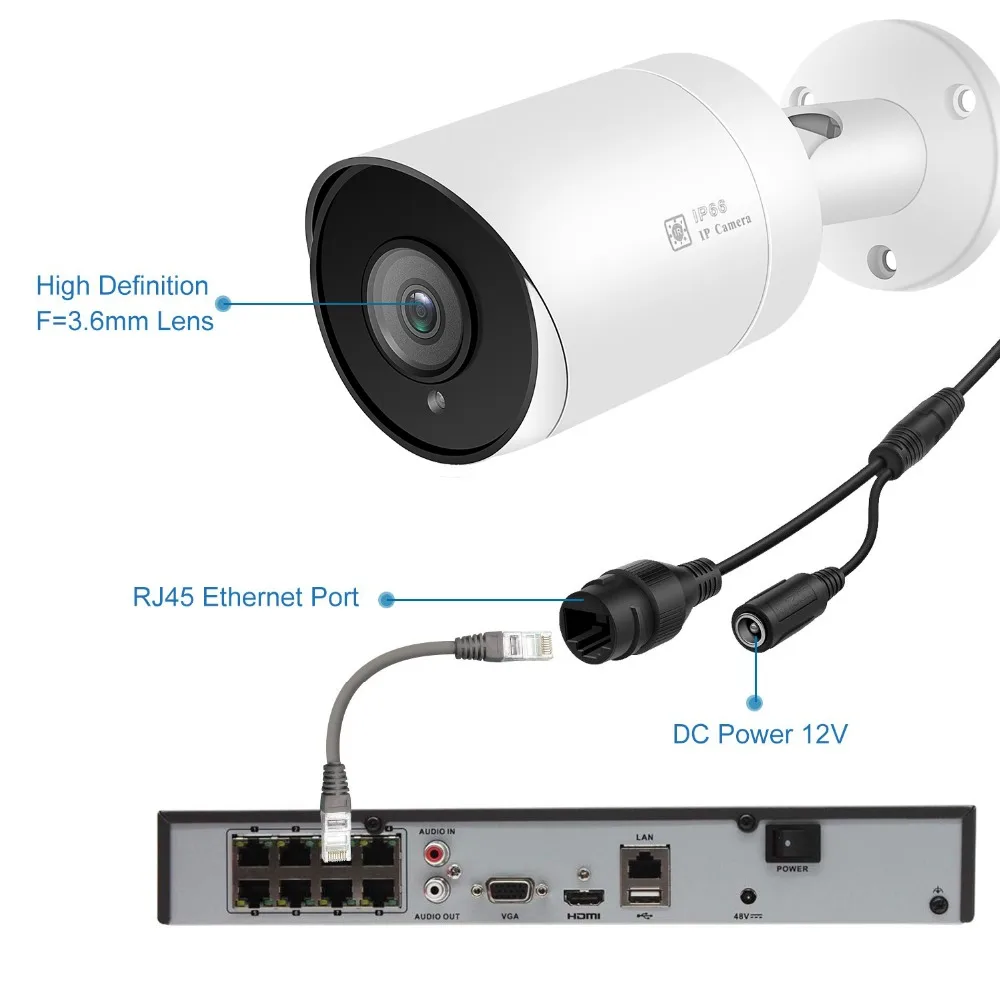 Anpviz(Hikvision совместимый) IPC-B880W-D 8MP цилиндрическая POE ip-камера H.265 наружная ONVIF совместимый IP66 IR 30m наблюдение