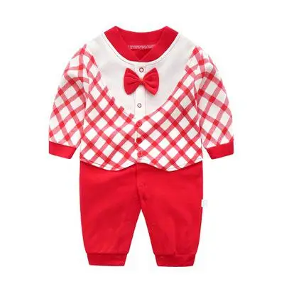 Baby Jumpsuit spring Clothing Newborn Cotton Clothes Infant Long Sleeved Rompers Baby Boys Bow Tie Climbing Roupa Pajama Outwear - Цвет: honggez