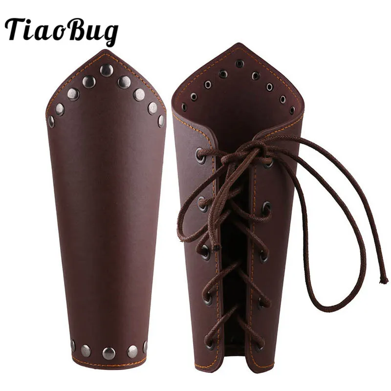 

TiaoBug Men Faux Leather Lace-Up Gauntlet Wristband Arm Guards Medieval Knight Bracers Arm Armor Halloween Costume Accessories