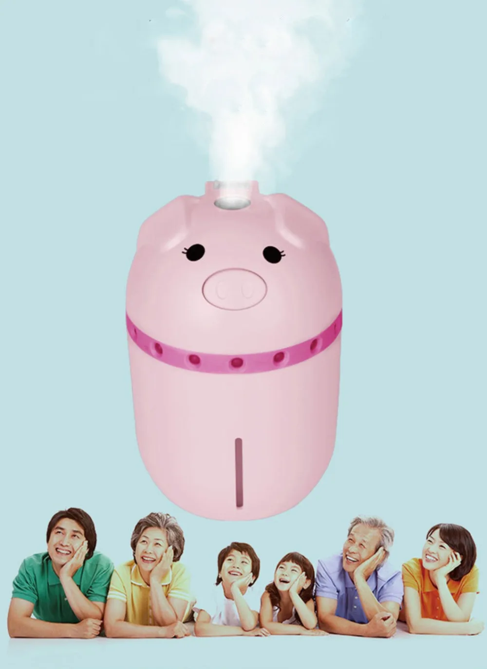 Pig Mini Mist USB Air Humidifier with Colorful Lights 3 in 1 Ultrasonic Diffuser Essential Oil Mist Purifier for Car Home