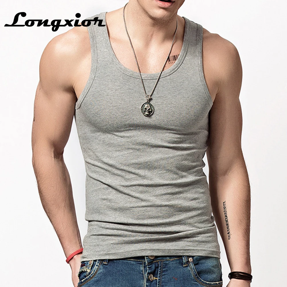 2017 Men Tank Tops Lycra Sleeveless Fitness Men Vest Elastic Tights