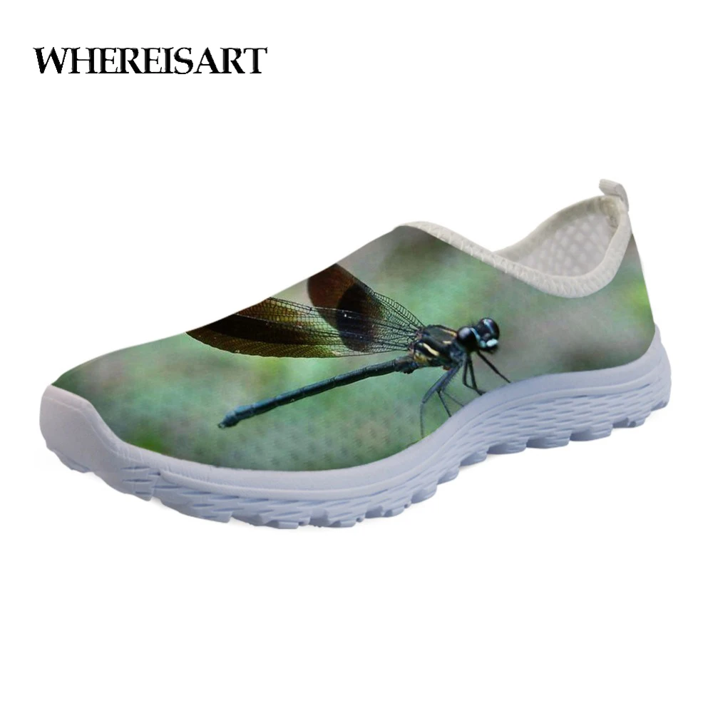 

WHEREISART Cute Dragonfly Prints Summer Women Shoes Flats Female Breathable Comfortable Mesh Shoes Zapatos Mujer Women's Casual