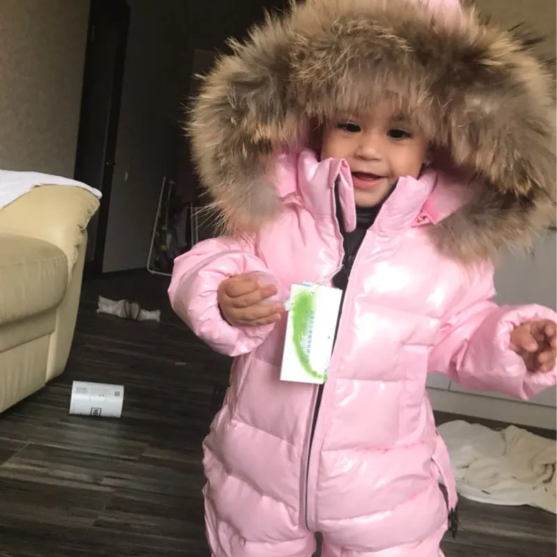 Winter warm baby rompers Jumpsuit Children duck down overalls Snowsuit toddler kids boys girls fur