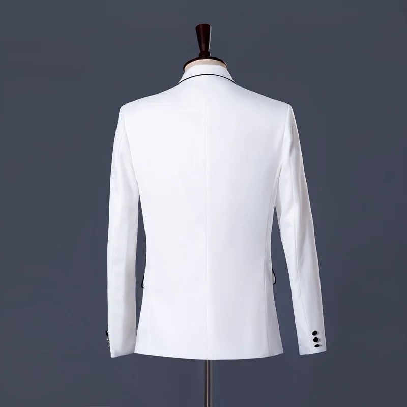 Men's Suits Stage Dresses White and Black Laces Mens Suit Skinny Regular Coat Pants White Single Breasted Smart Casual Men Suits