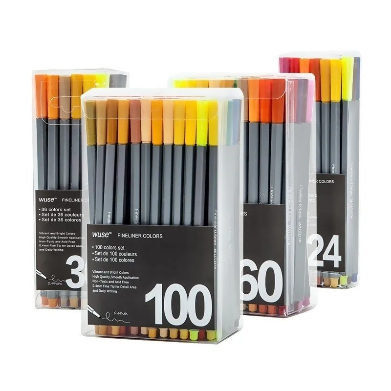 

24/36/60/100 Colors 0.4mm Colorful Fineliner Marker Pen Superfine Water Based Assorted Ink Drawing Hook Fiber Pen Art Stationery