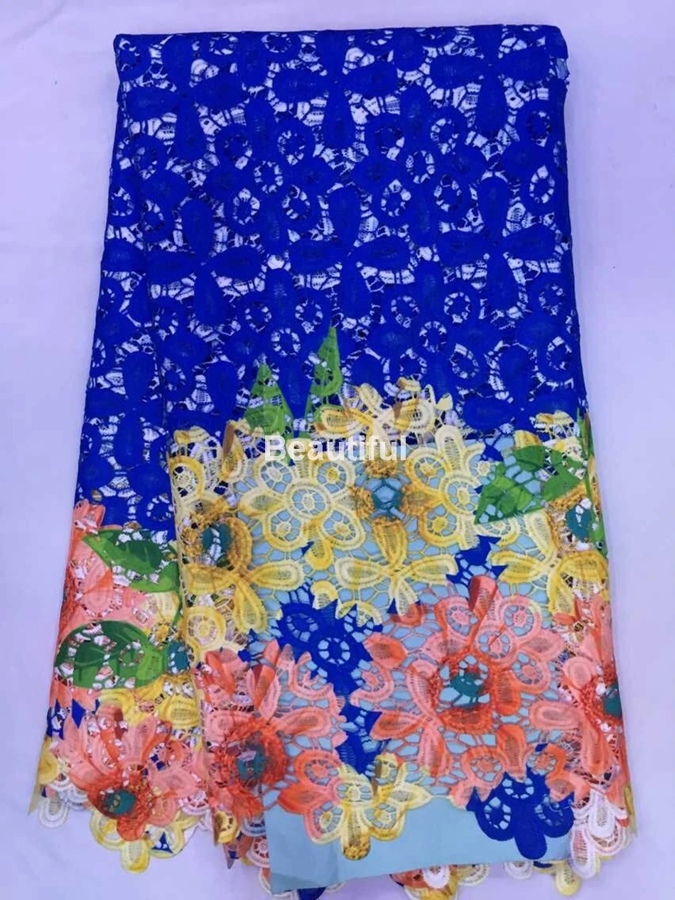 

Soft polyester digital printing French net cord guipure african cord lace faric for wedding/party dress