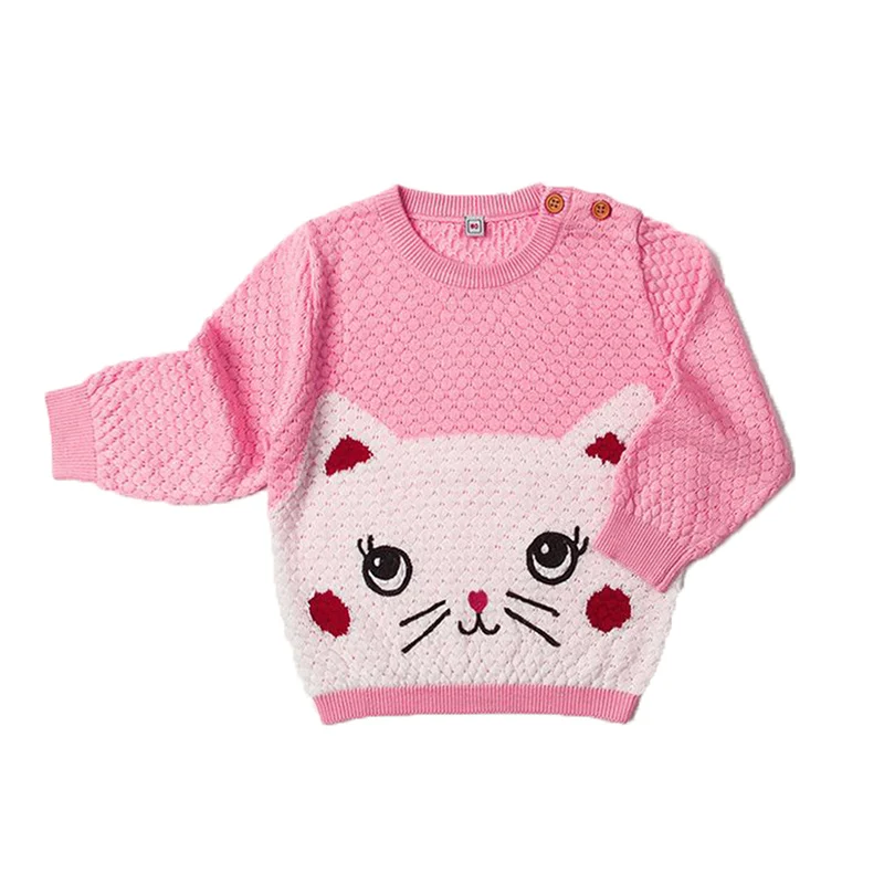 Encontrar Baby Cat Pattern Winter Knitted Clothes Boys/Girls O-Neck Pullovers Sweaters Newborn Kids Cute Jumper 6M-24M,DC510 - Цвет: Pink