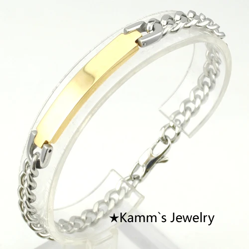 

Lose Money Promotion!Fashion Men's Punk Stainless Steel ID Gold Black Cuff Bracelets Womens Biker jewelry Charms pulseiras KB111