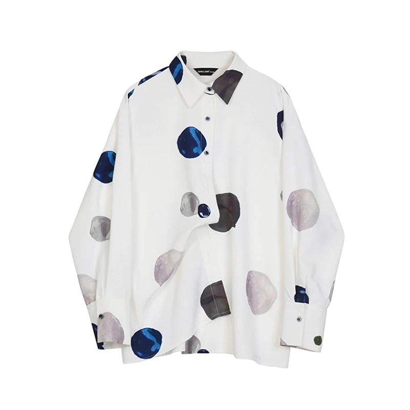 

Spring Casual Planet Print Long Sleeve Button Loose Slim Women Top Clothing 2019 Fashion New Summer Blouse White Shirts X765