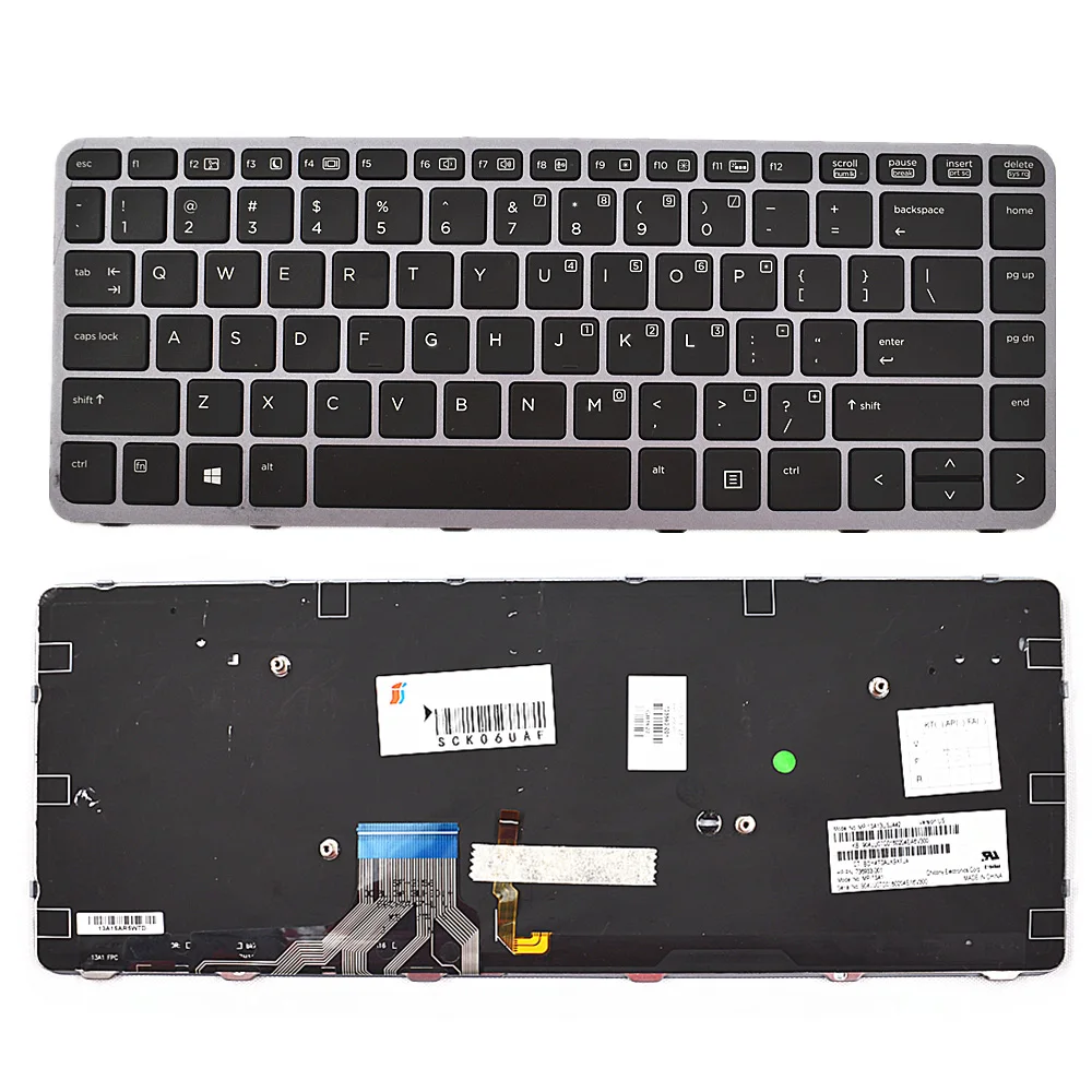 

Keyboard for for H P Elitebook Folio 1040 G1 / 1040 G2 Laptop Silver Frame Backlight