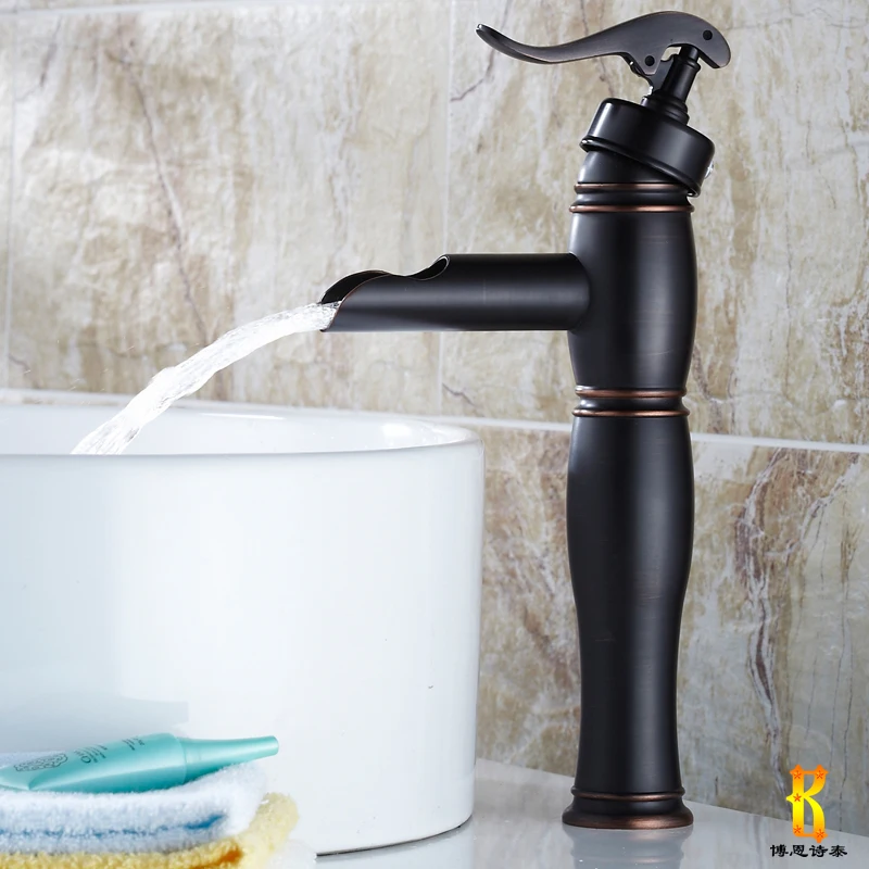 Newly Waterfall Basin Vessel Sink Faucet One Handle Brass Oil Rubbed Bronze Mixer Tap for Bathroom