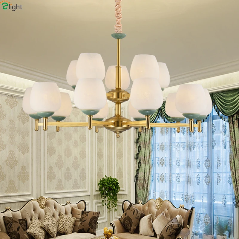 Modern Copper Led Chandeliers Lighting Living Room Ceramic Led Pendant