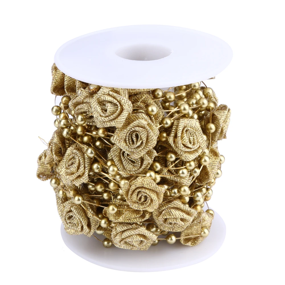 

10m Artificial Pearls Beads Chain Garland Acrylic Flowers Rose Wedding Party Head Cloth Decoration Event Party Supplies