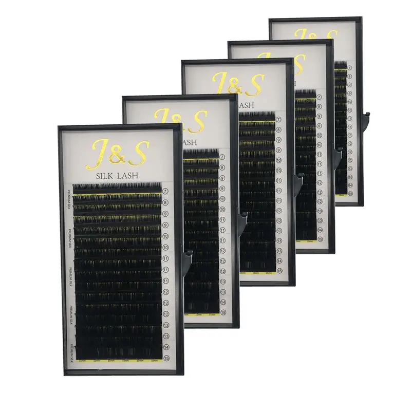 

J & S 5trays B C D curl 0.07mm 16lines super black silk individual eyelashes extensions