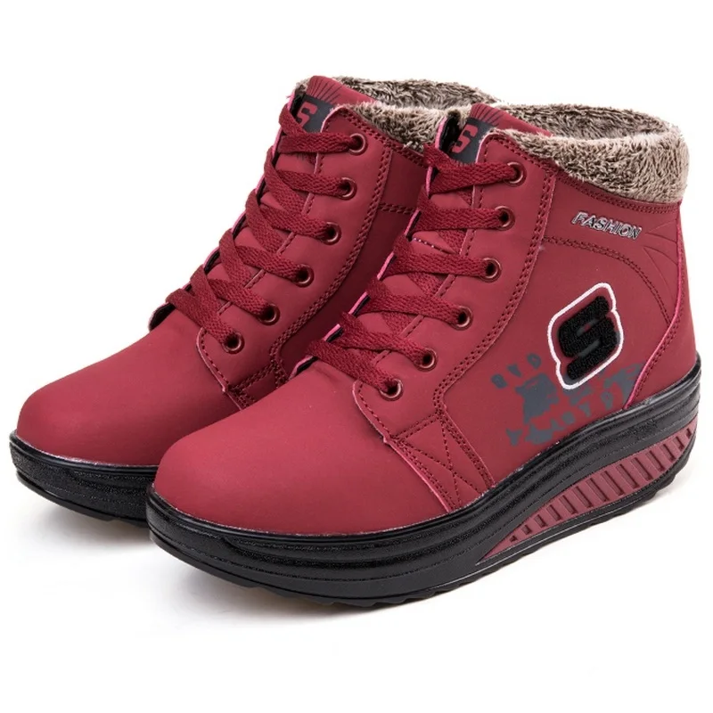 Women Sneakers Women Running Shoes Non Slip Thick Crust Wedges Sports Shoes Plus Short Velvet Warm Walking Shoes #B2125