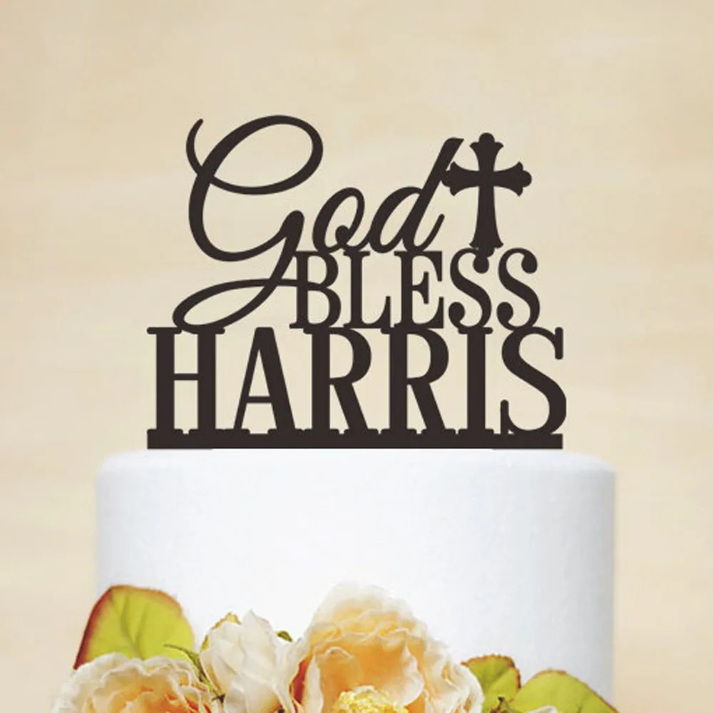 Baptism Cake Topper With Name And Cross,Personalized Cake Topper With Name,Baptism Gift,Personalized Christenings,God Bless Cake