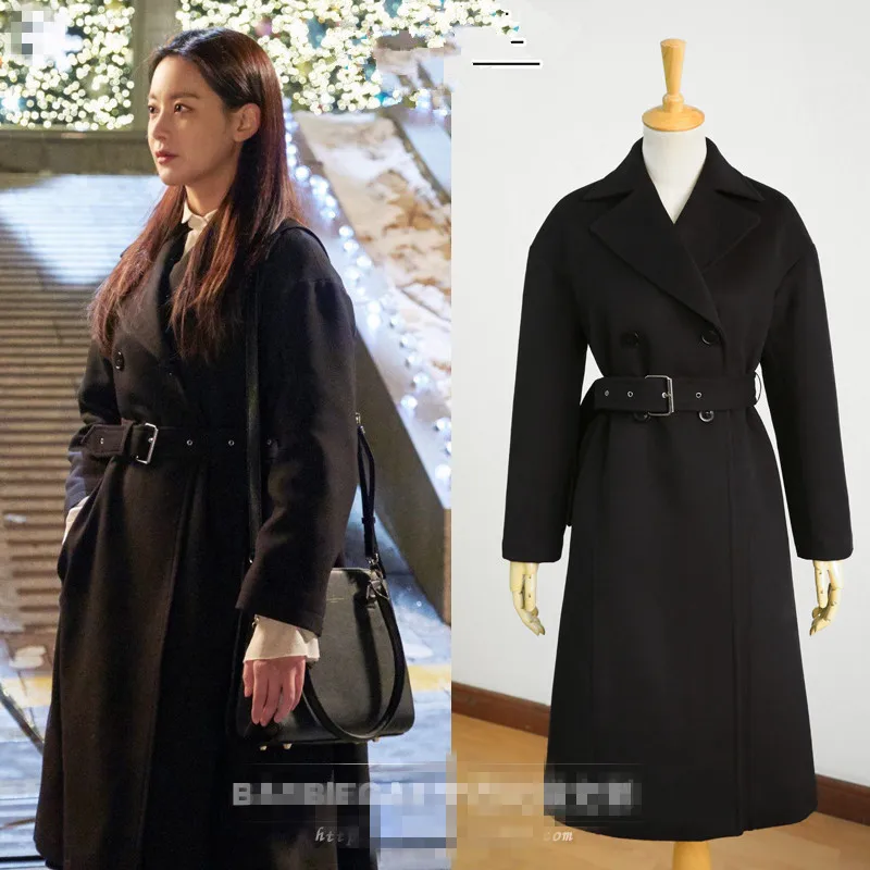 

Winter Fashion Overcoat Women Long Woolen Coats Turn-down Collar Double Breasted Slim Jacket Coat Office Lady