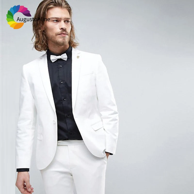 White Slim Fit Wedding Men Suits Groom Wear Tuxedos 2 Pieces (Jacket+Pants) Bridegroom Suits Best Man Prom Blazer costume homme