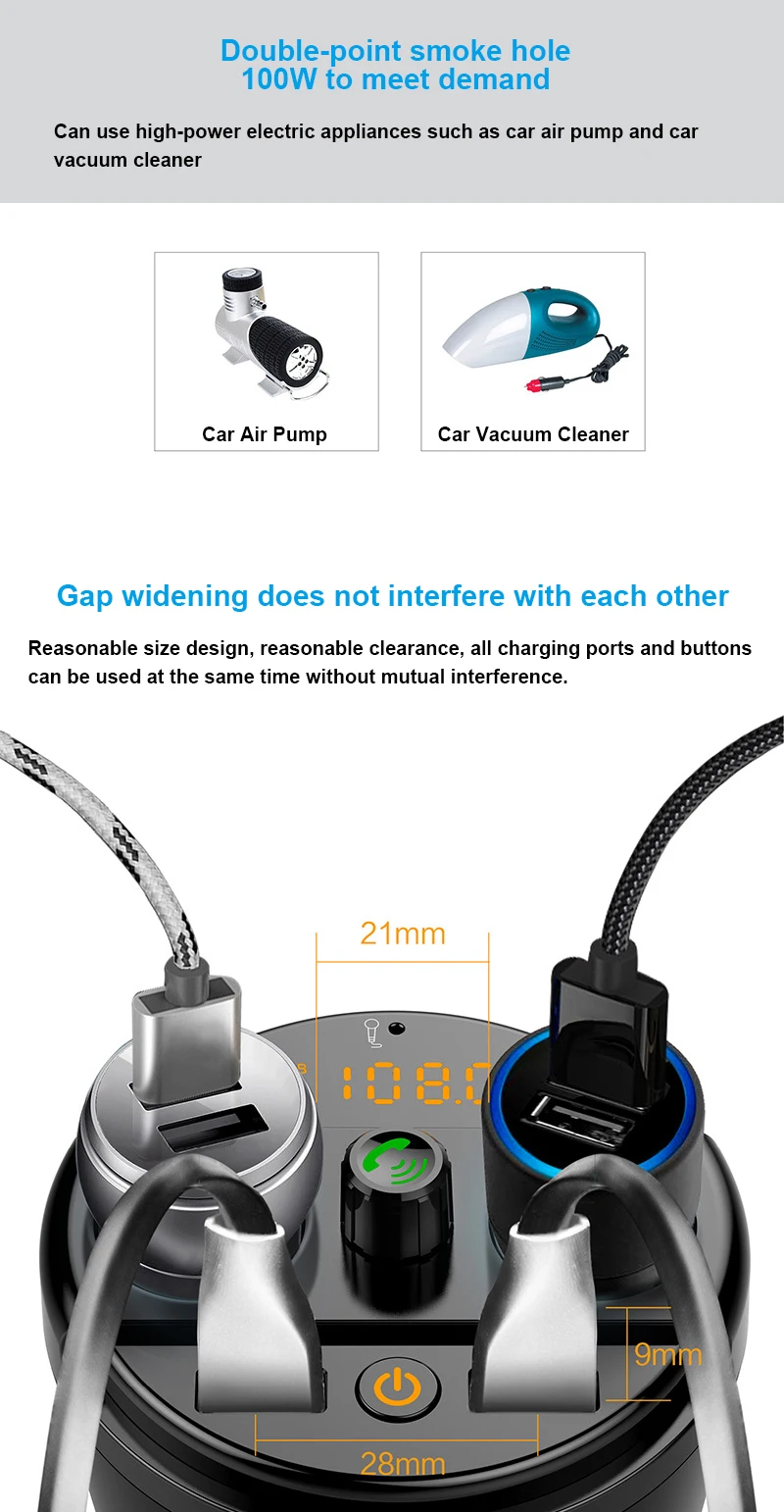 Универсальный usb-приёмник для чайной чашки, fm-передатчик, Bluetooth, беспроводной приемник, одна машина, 2 прикуривателя, USB