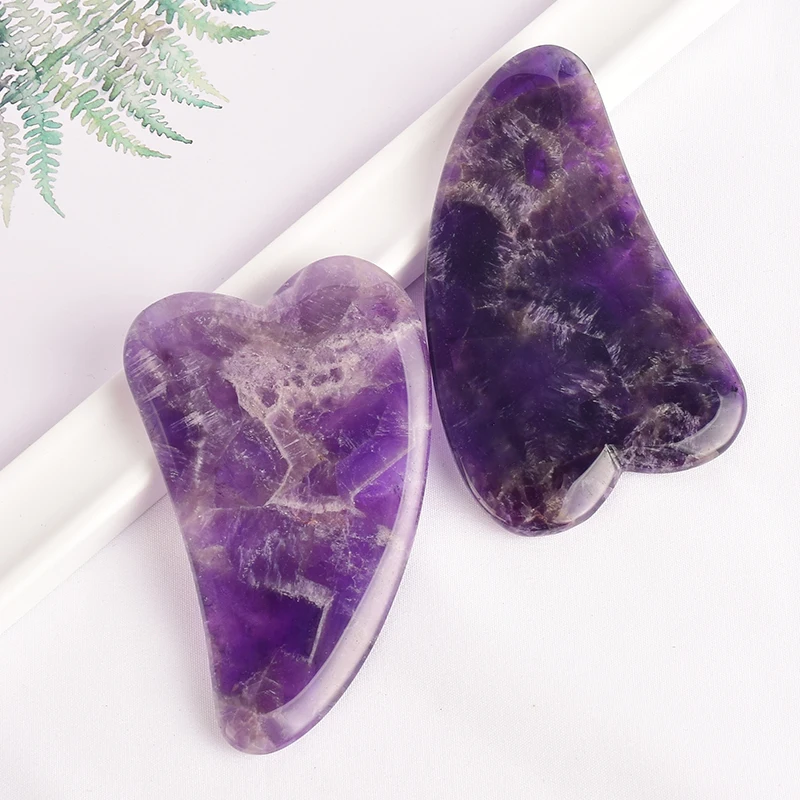 1pcs Gua Sha Board Natural Amethyst SPA Face Back Foot Massager Acupuncture Scraper China Traditional Health Care Massage Tool |