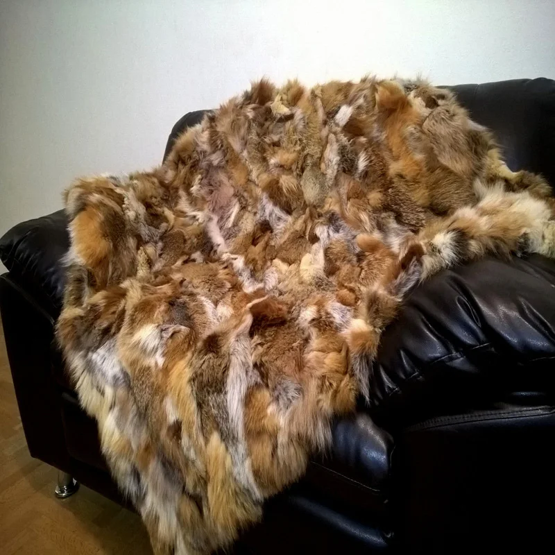 Natural Real Fur Rug Fox Fur Blanket Floor Decorative Blankets and