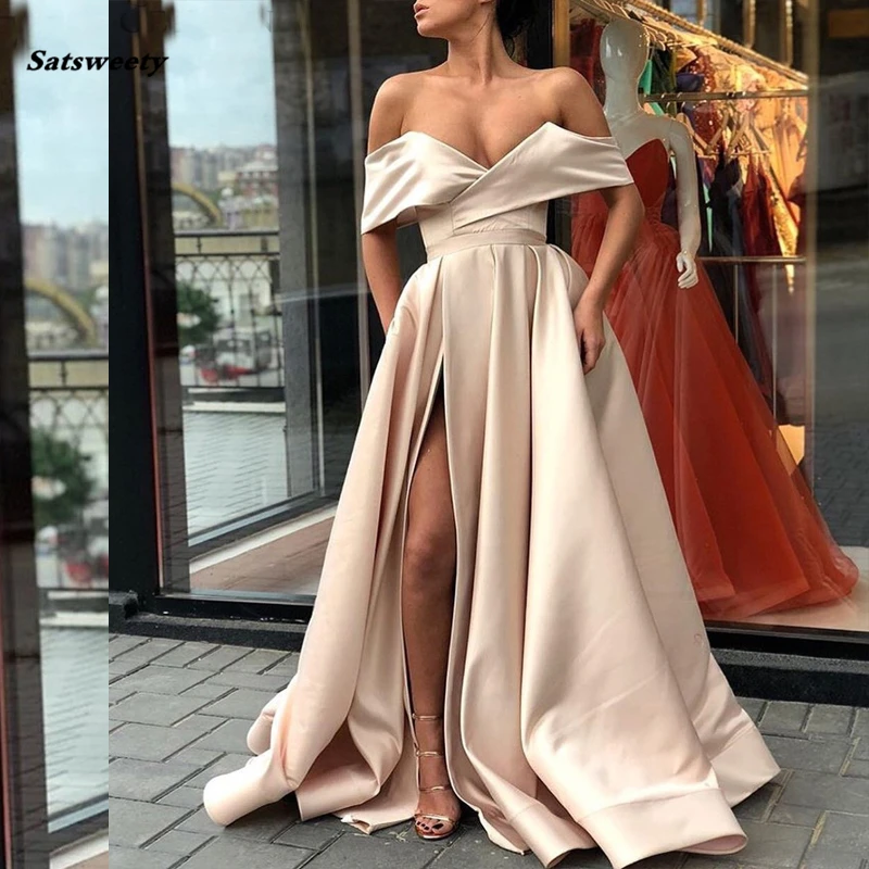 2018-Sky-Blue-Prom-Dresses-with-Pockets-Side-Slit-Strapless-Satin-Elegant-Long-Evening-Party-Gowns (2)