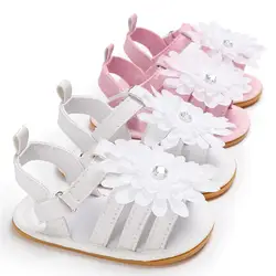 Летние для маленьких девочек Обувь для новорожденных одежда для малышей одноцветное цветочные сандалии мягкая подошва противоскользящая