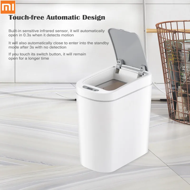 

NINESTARS Smart Trash Can IPX3 Waterproof Motion Sensor Auto Sealing LED Induction Cover Trash 7L Ashcan Bins
