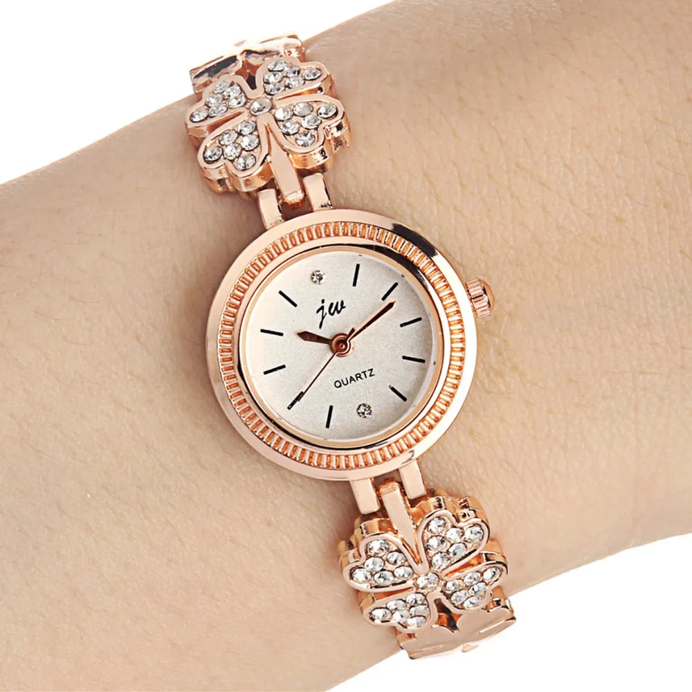 100pcs/lot JW 8171L rose gold crystal bracelet watch elegance four