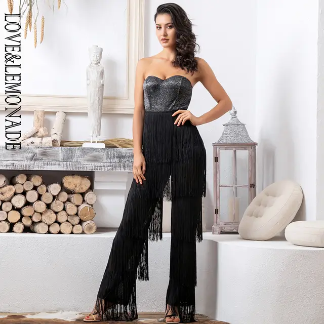 black tube top jumpsuit