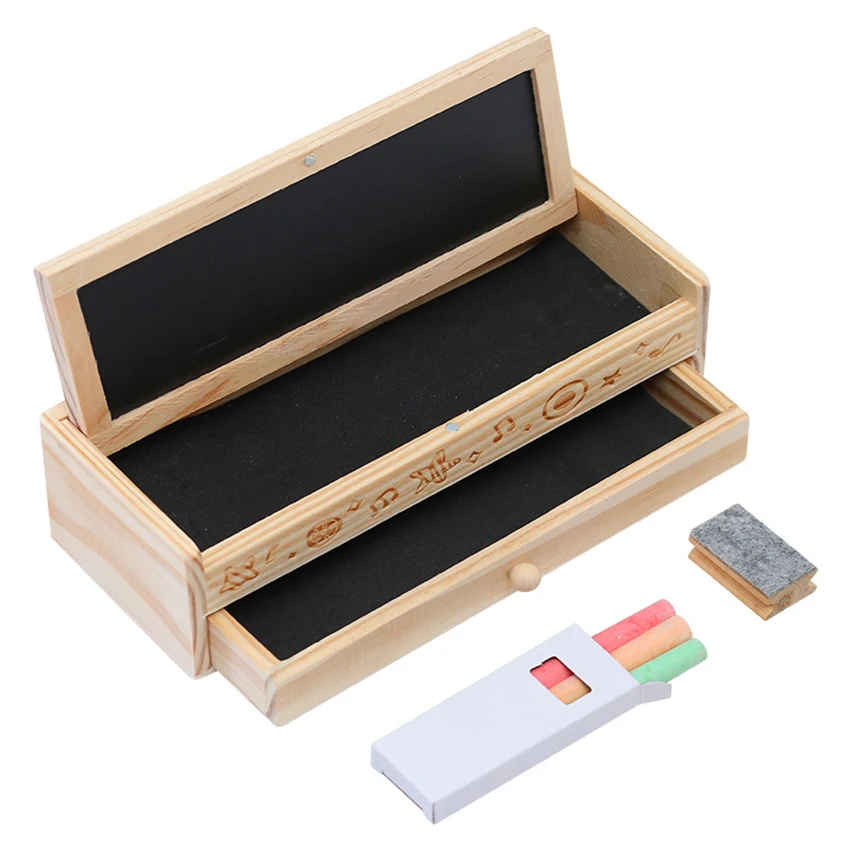 Estuche lápices de madera con pizarra, estuche de lápices doble para niños, y estudiantes, caja organizadora de almacenamiento de bolígrafos de papelería - AliExpress Suministros para oficina y
