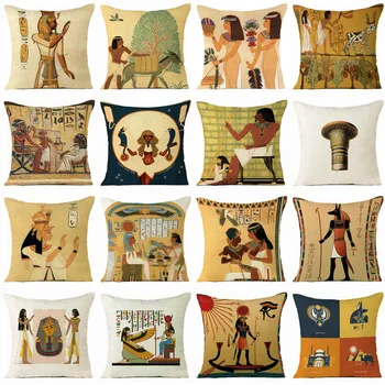 

Foreign trade new Egyptian Pharaoh linen printing home pillow covers retro sofa cushion cover car office chair lumbar pillowcase